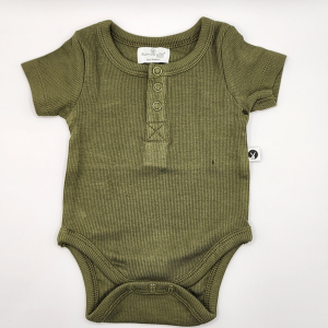 Rib Bodysuit - Olive (Short Sleeved)