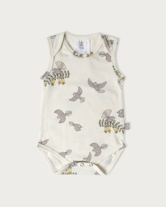 Cotton Singlet Bodysuit - Piwakawaka