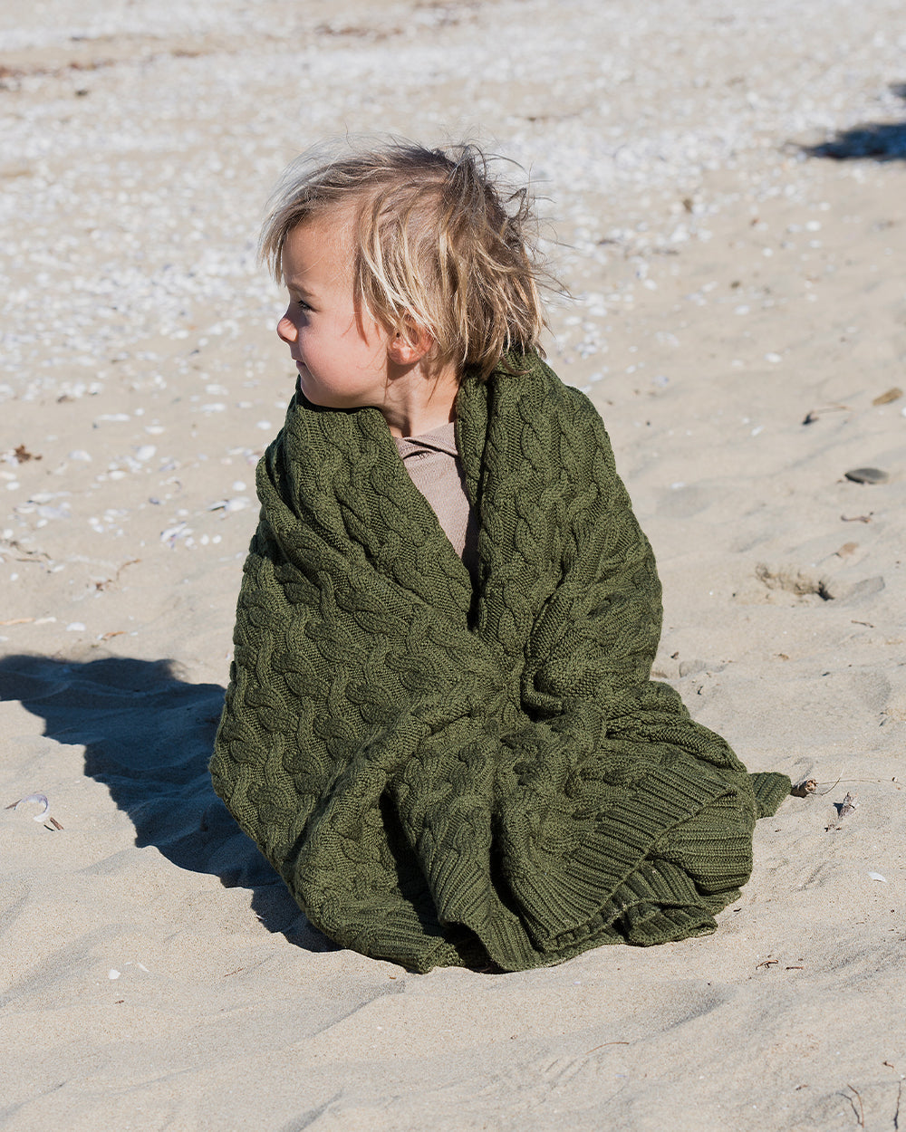 Merino Cable Blanket - Moss