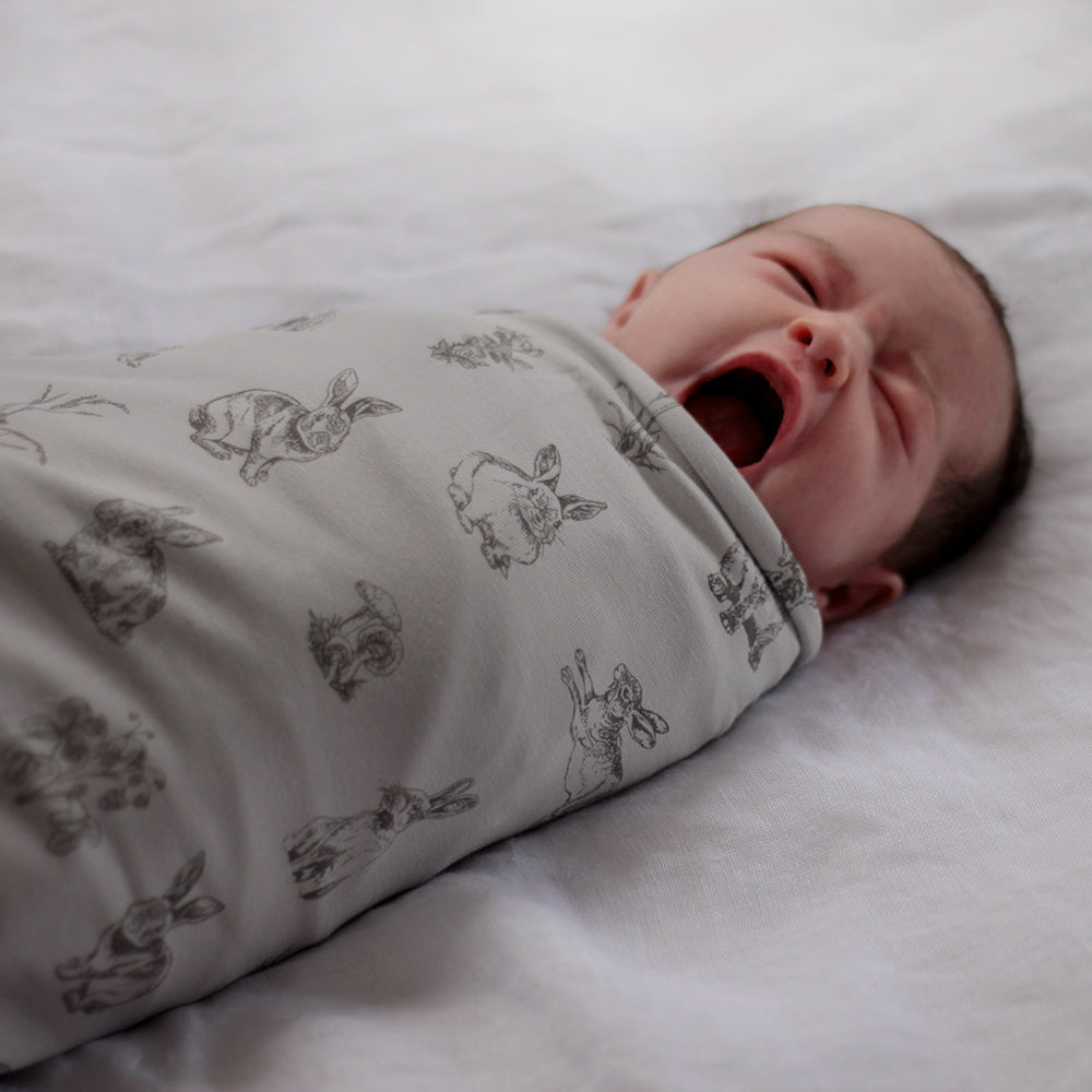 Baby Swaddle - Grey Burrowers