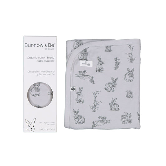 Baby Swaddle - Grey Burrowers